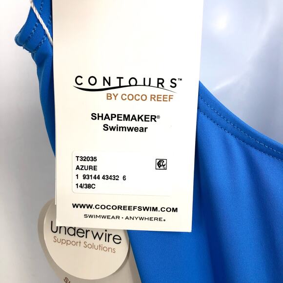 CONTOURS COCO REEF One Piece Swimsuit 14 38C Azure Blue V-Neck Underwire NWT - Picture 8 of 11
